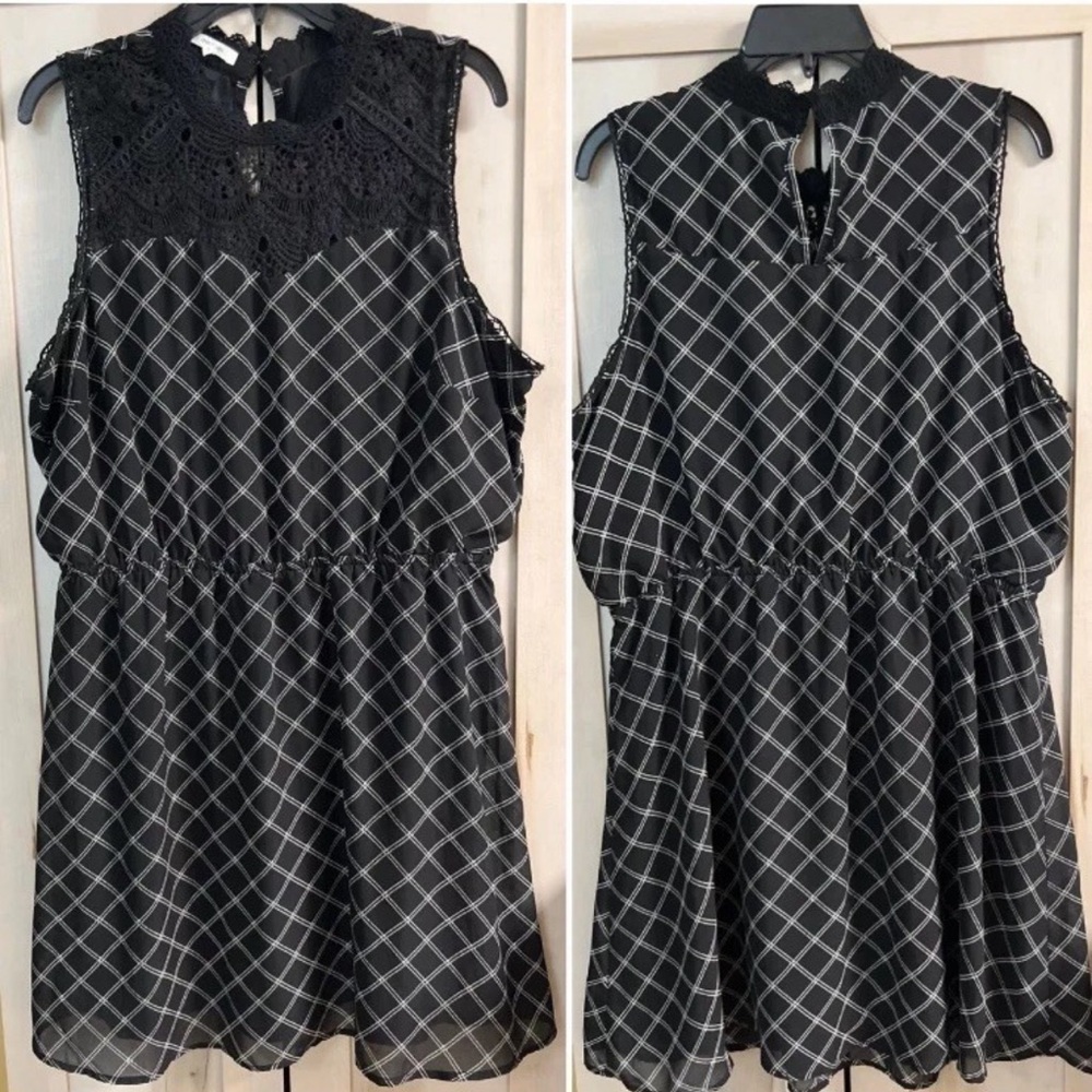 Maurices-Women s Plus Size 1 - Black Plaid - Crocheted Chest-Sleeveless Dress